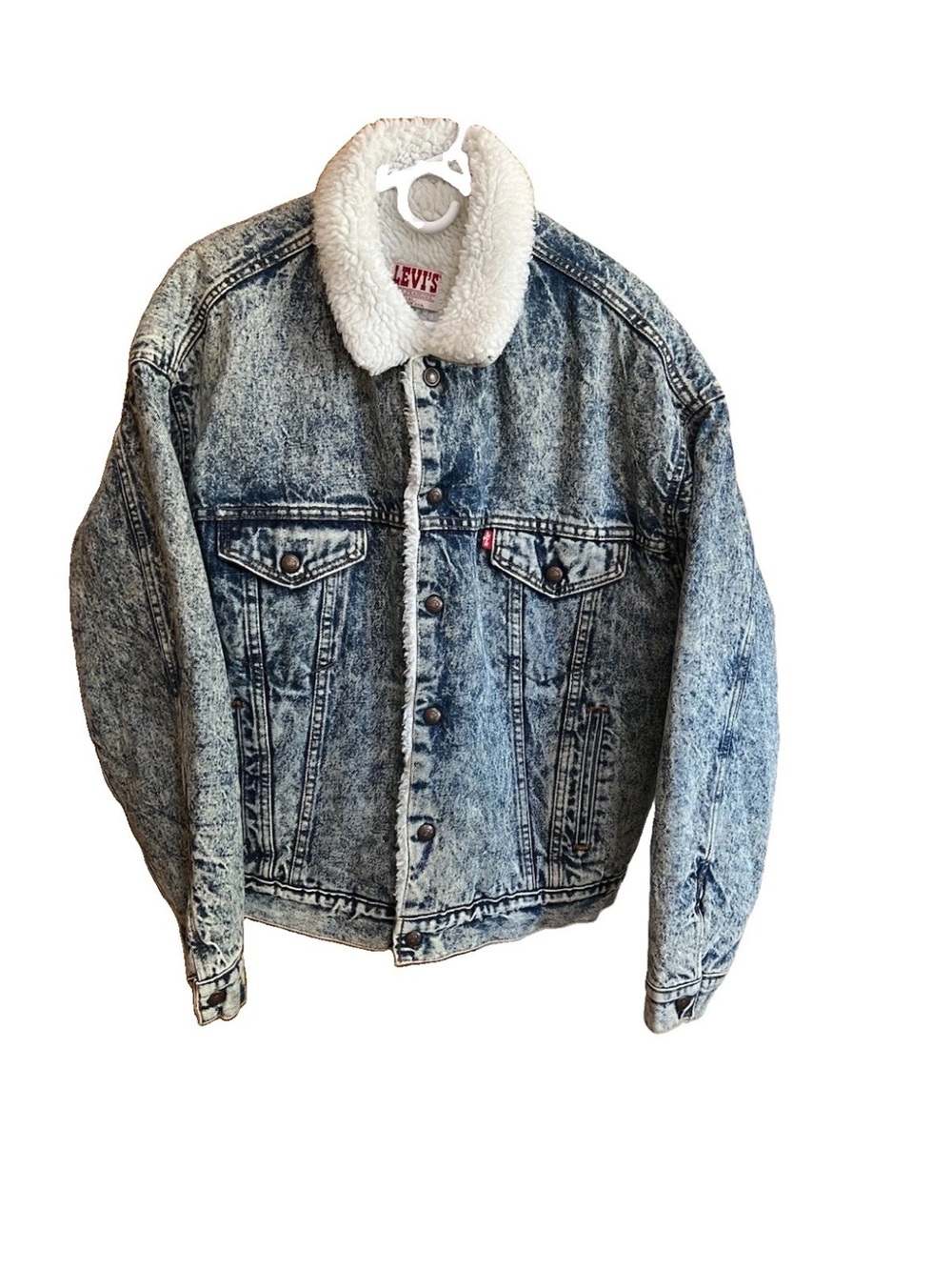Vintage 80s Levis 70609 0219 Acid Wash Denim Sherpa Trucker Jacket Mens XL USA